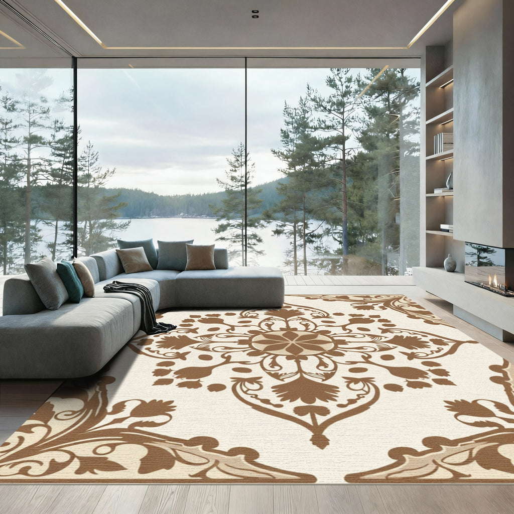 Brown Floral Medallion Arabesque Rug