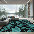 Teal Floral Vine Scroll Rug
