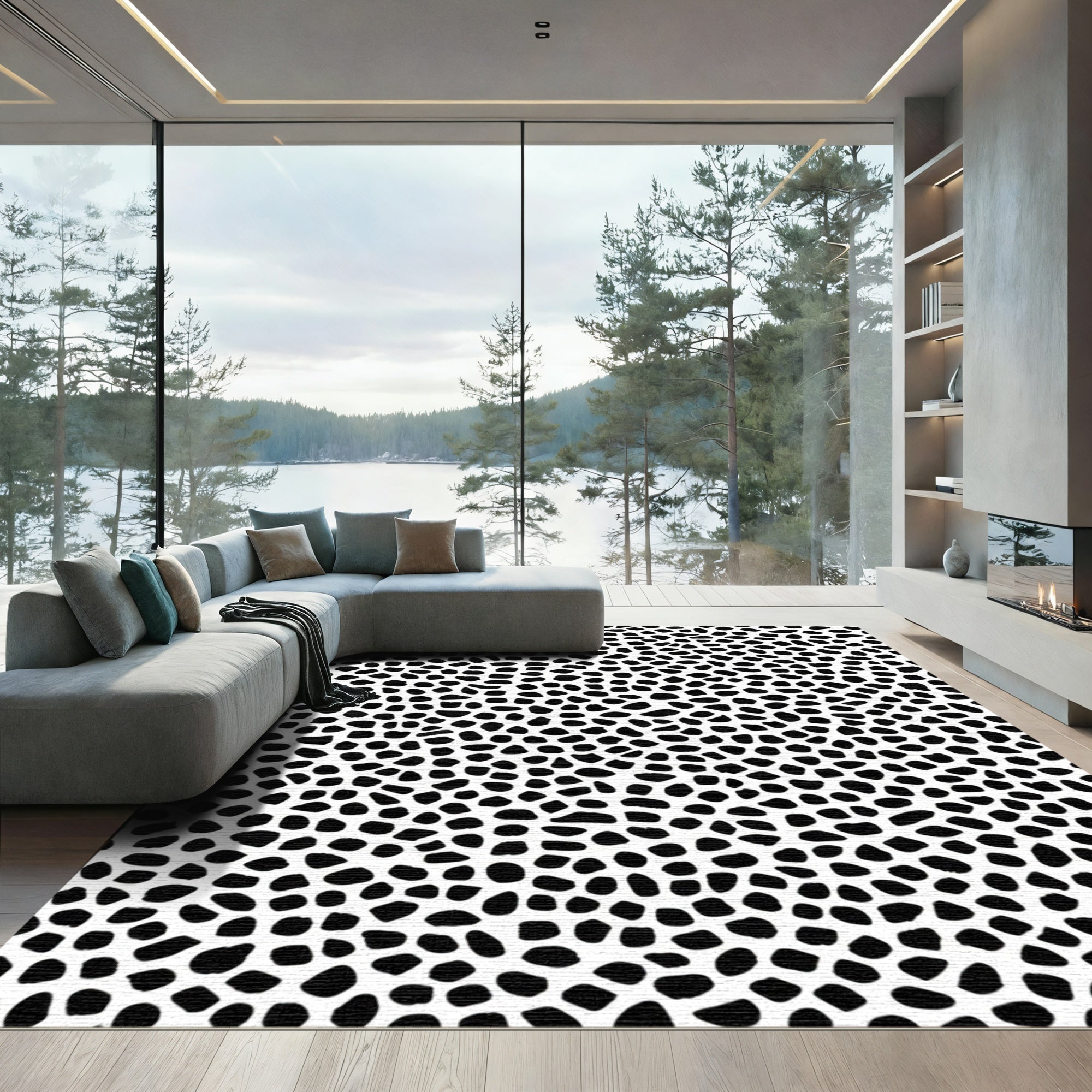 Black White Organic Spot Rug