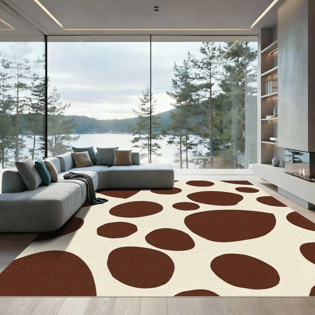 Brown Beige Dalmatian Spotted Overlay Rug