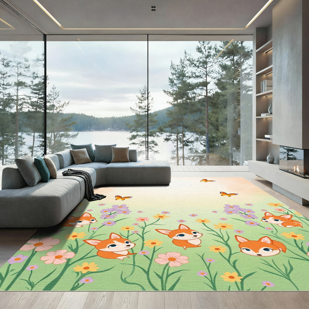 Whimsical Fox Garden Butterfly Ballet Rug