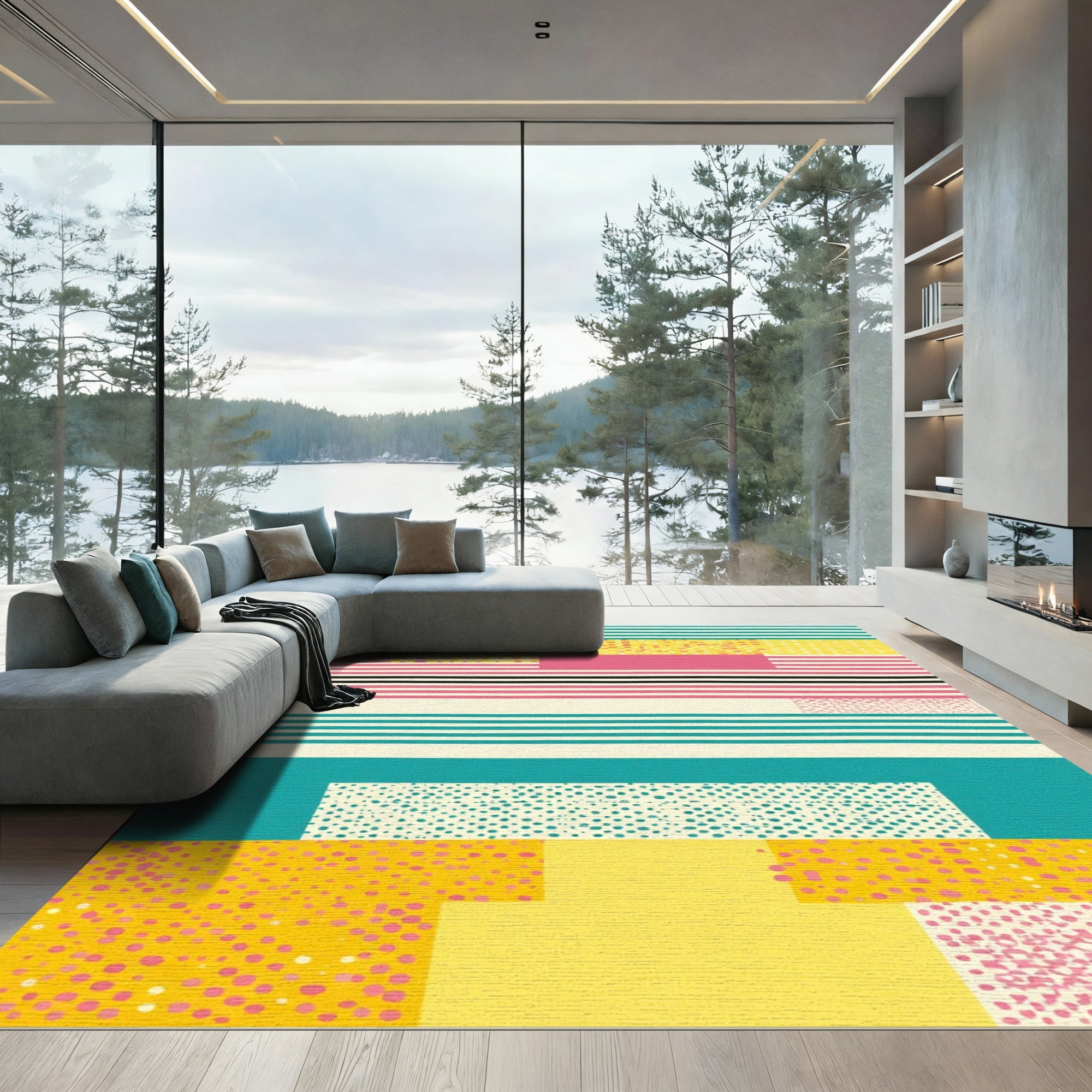 Modern Geometric Dot Stripes Rug