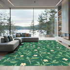 Whimsical White Blossom Vine Emerald Rug