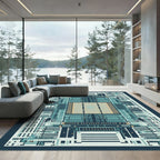 Abstract Cyan Geometric Circuit Board Rug
