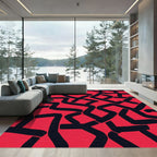 Bold Red Black Abstract Interlocking Lines Rug