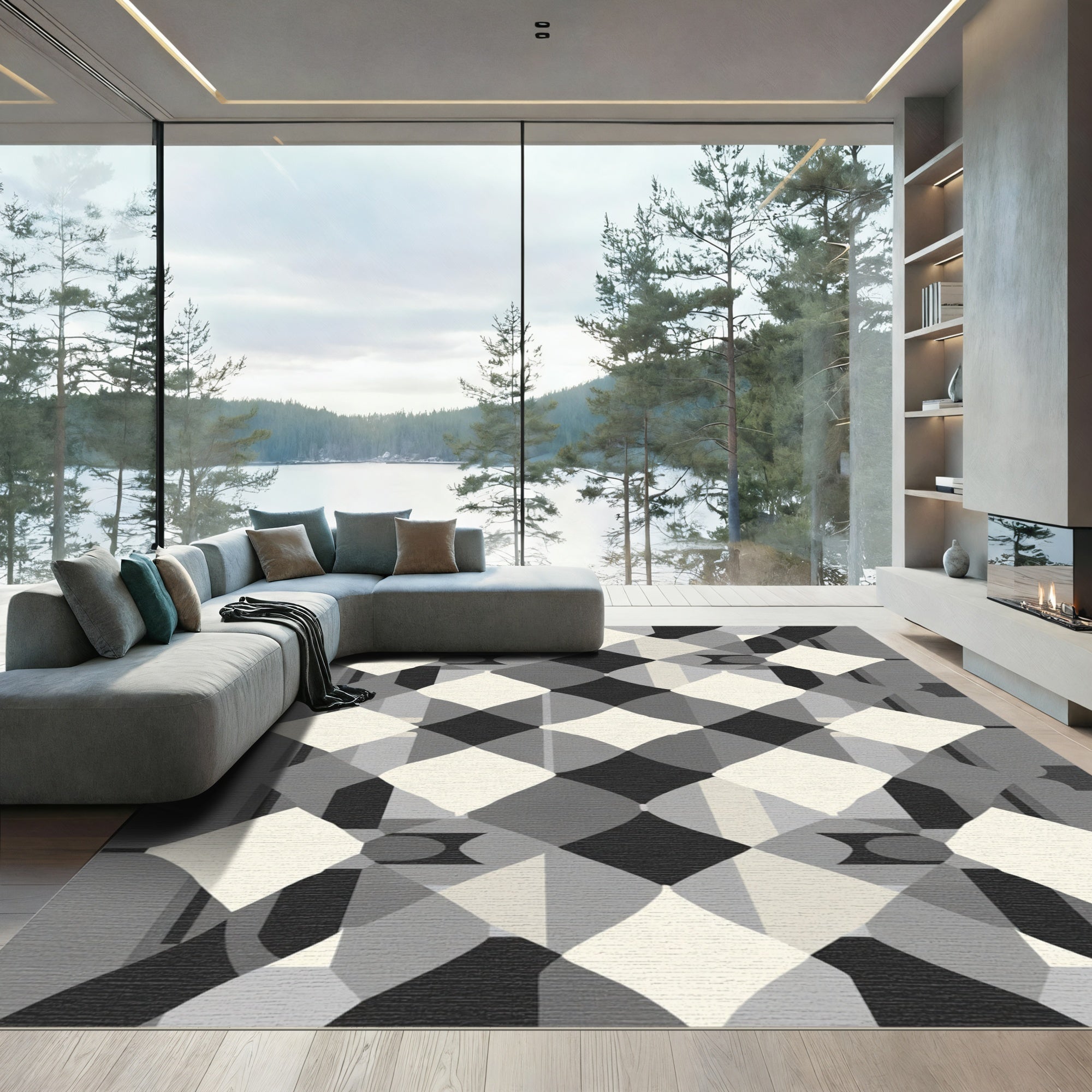 Monochromatic Geometric Diamond Arrangement Rug