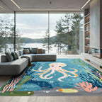 Cute Peach Octopus Underwater Coral Reef Rug