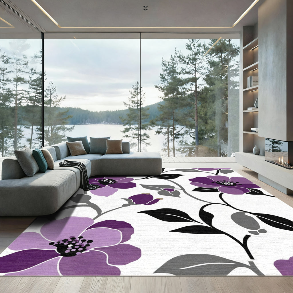 Vibrant Purple Floral Vine Rug