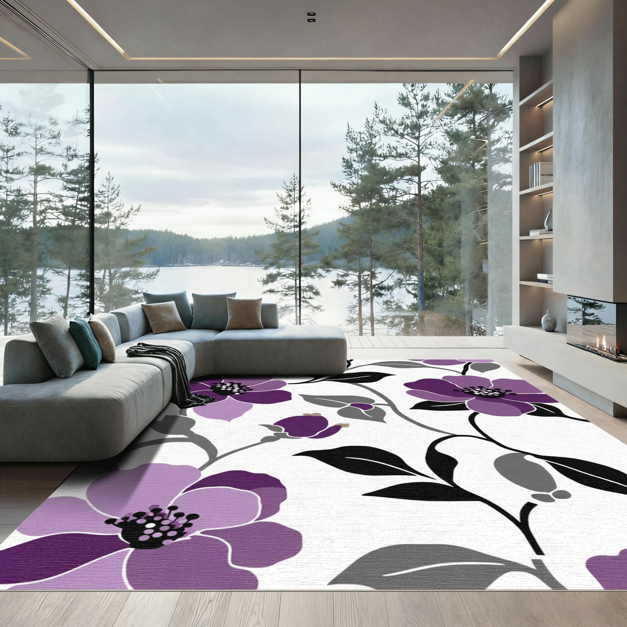 Vibrant Purple Floral Vine Rug