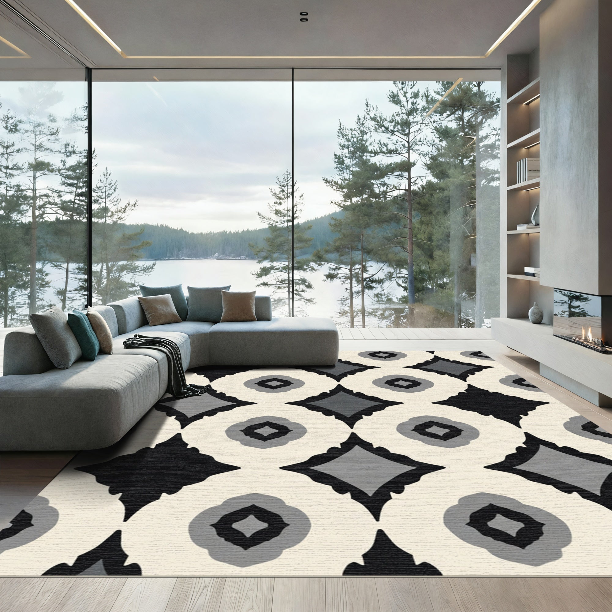 Monochromatic Diamond Ogee Pattern Rug