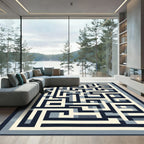 Navy Cream Labyrinth Geometric Artwork Rug