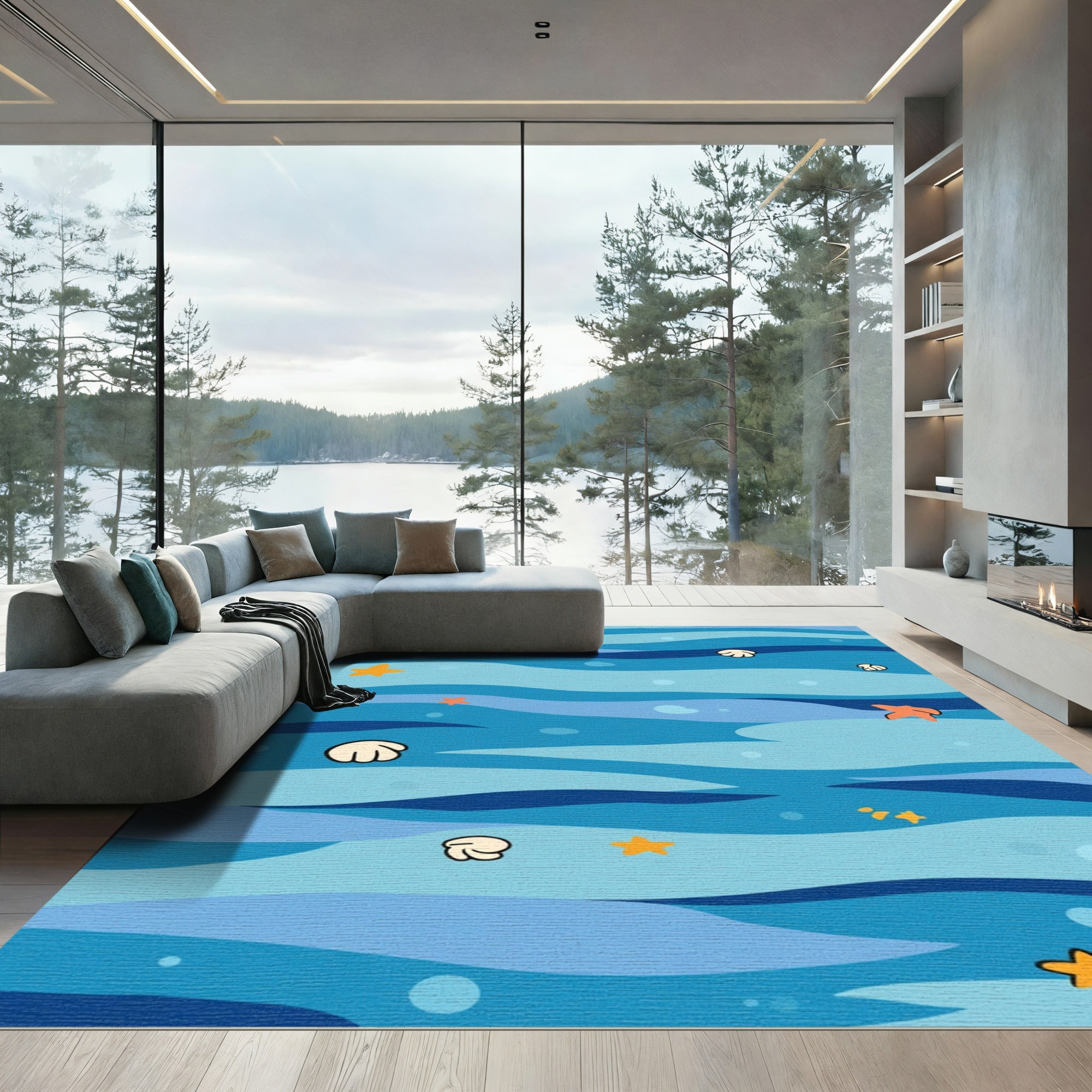 Undersea Waves Shell Starfish Rug