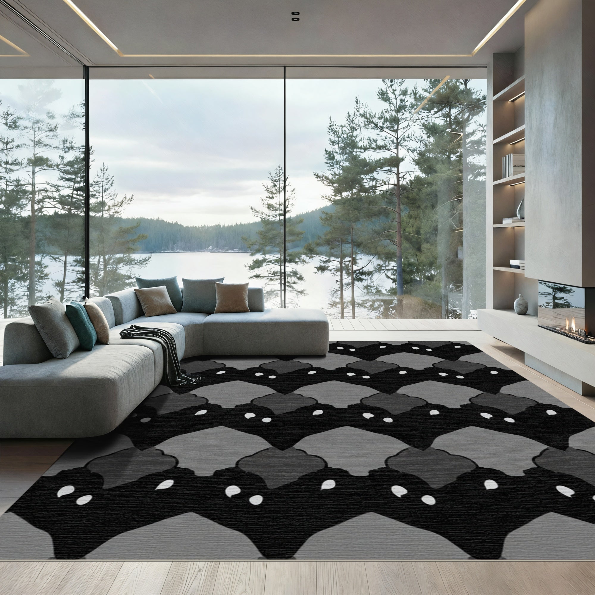 Monochrome Jagged Diamond Arrangement Rug