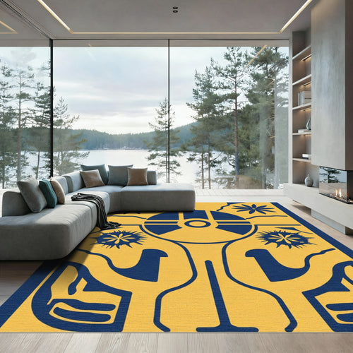 Bold Navy Yellow Floral Sunburst Rug