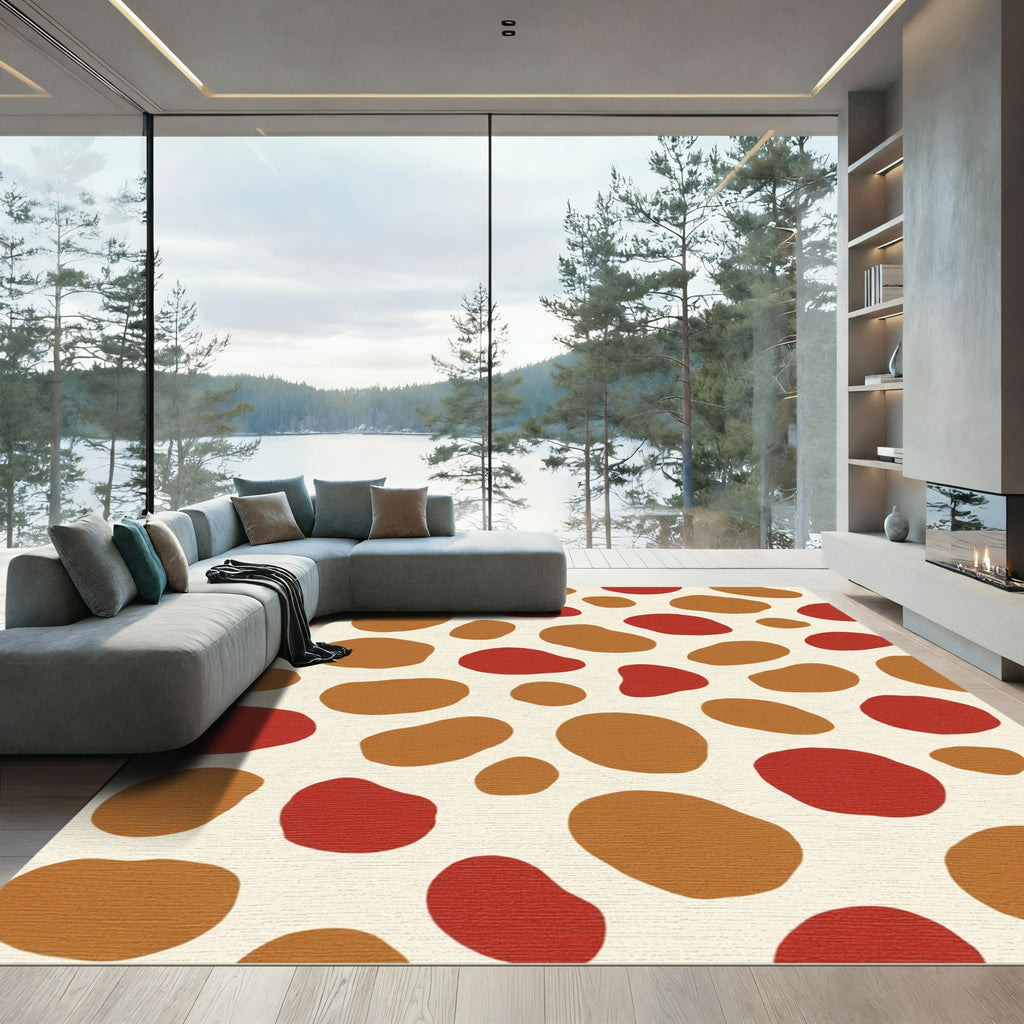 Red Brown Organic Blob Composition Rug