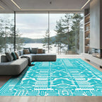 Bright Turquoise Geometric Tribal Rug