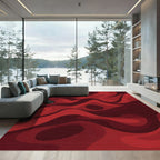 Crimson Abstract Flowing Waves Rug