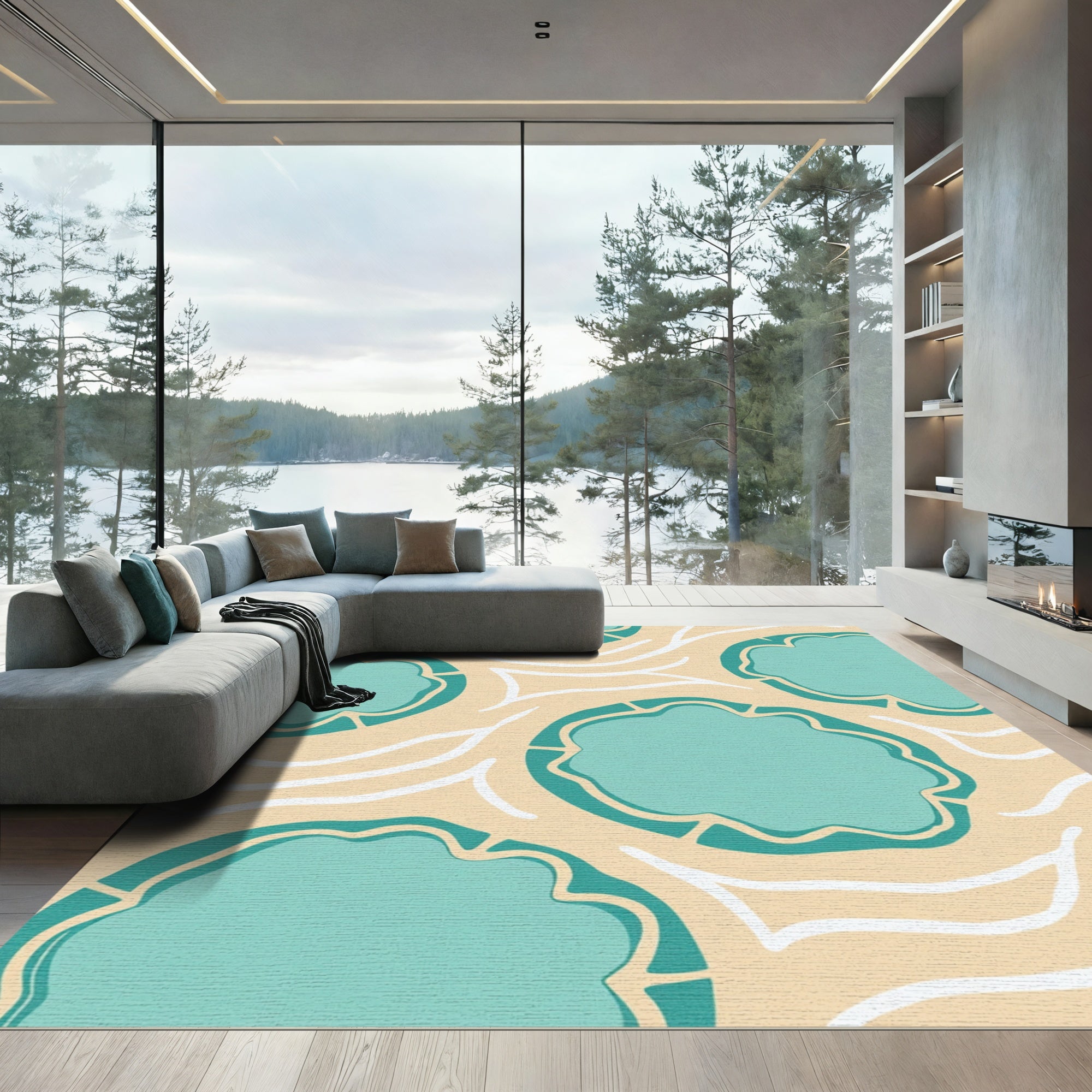 Teal Cloud Organic Contemporary Field Rug
