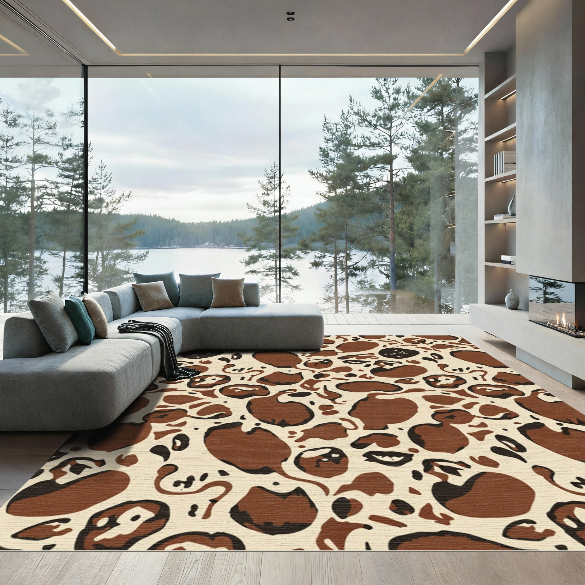 Earthy Abstract Blob Composition Rug