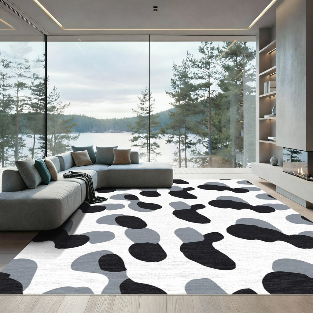 Modern Black Gray Irregular Shapes Rug
