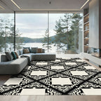 Black Cream Geometric Art Deco Square Rug