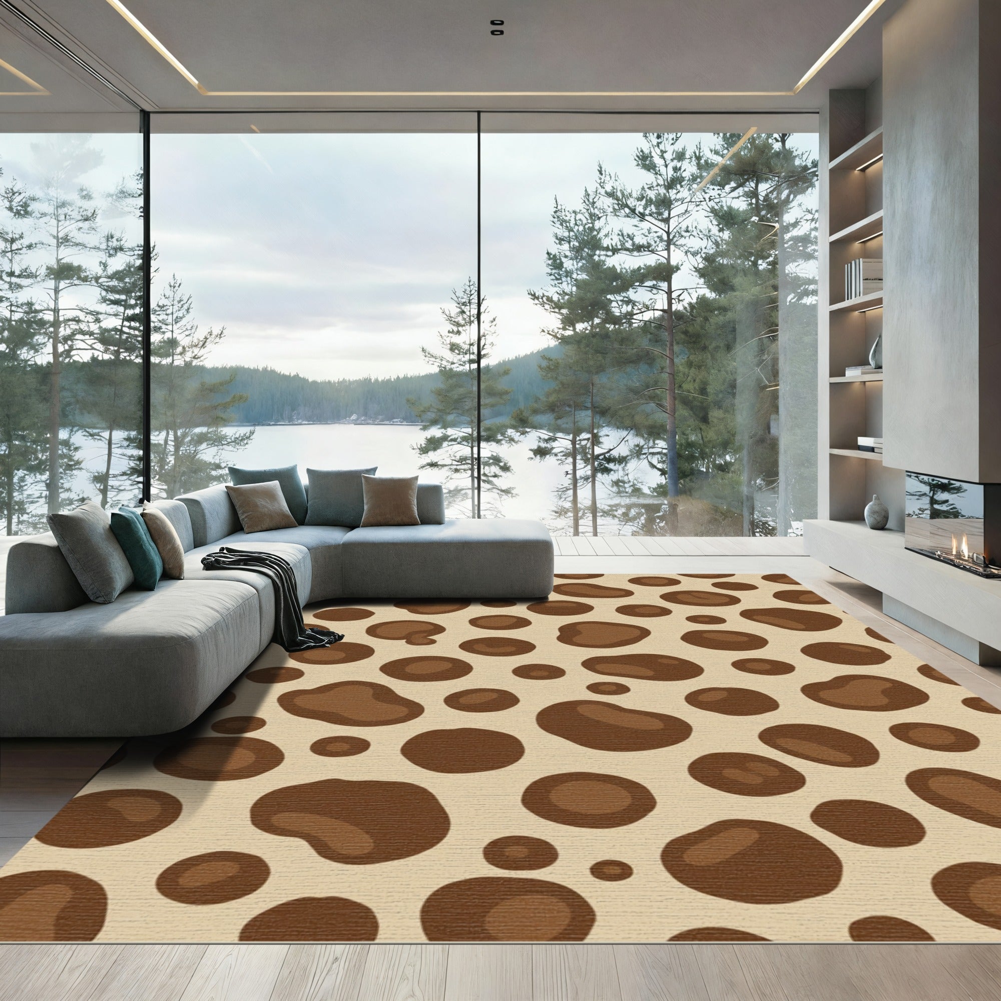Brown Blotchy Irregular Circles Rug