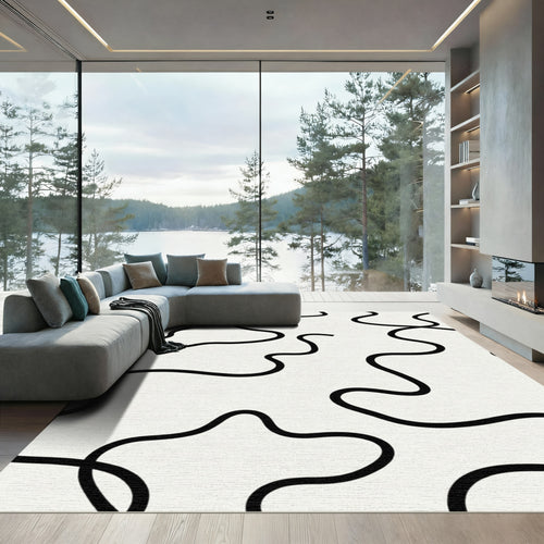 Black Organic Line Wave Rug