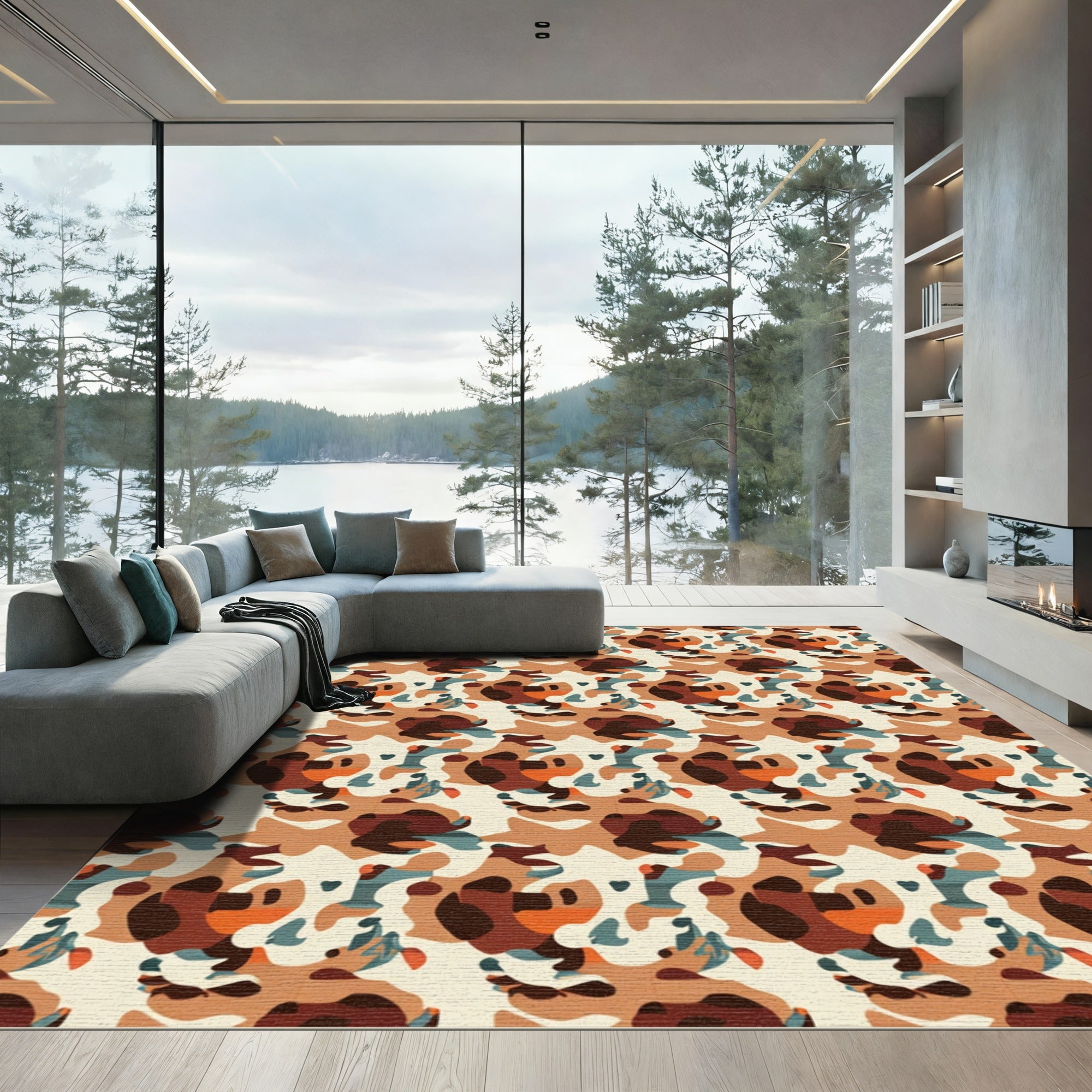 Earthy Camouflage Organic Shapes Rug