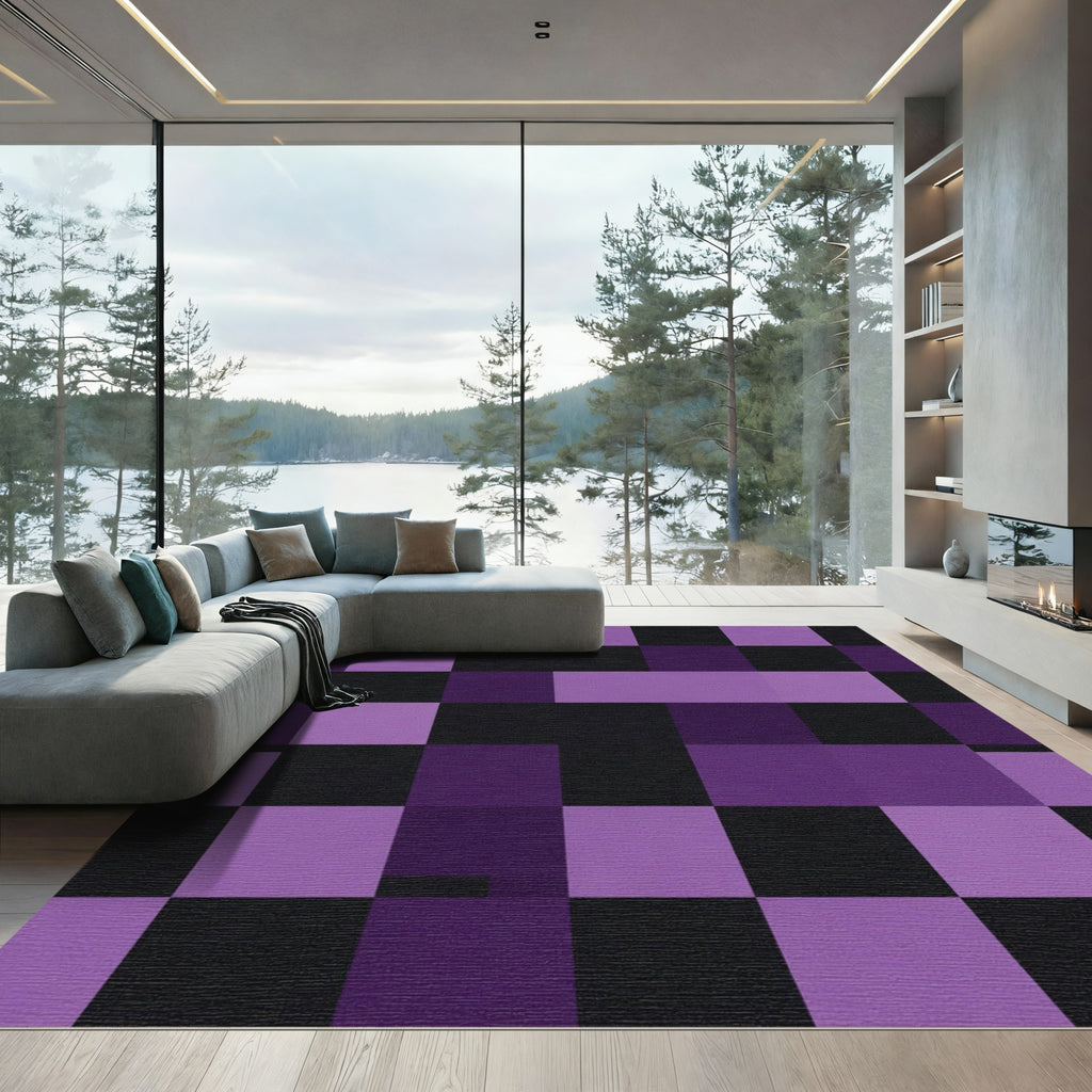 Amethyst Black Geometric Blocks Rug