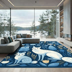 Whimsical Animals Floral Garden Blues Rug