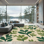 Dark Green Leafy Branches Beige Pattern Rug