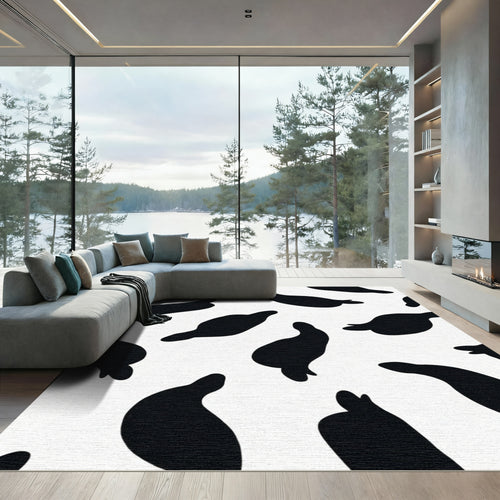 Black White Cow Spots Rug