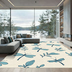Aqua Dragonfly and Leaf Pattern Rug