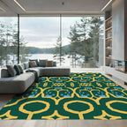 Emerald Gold Ornate Abstract Figures Rug