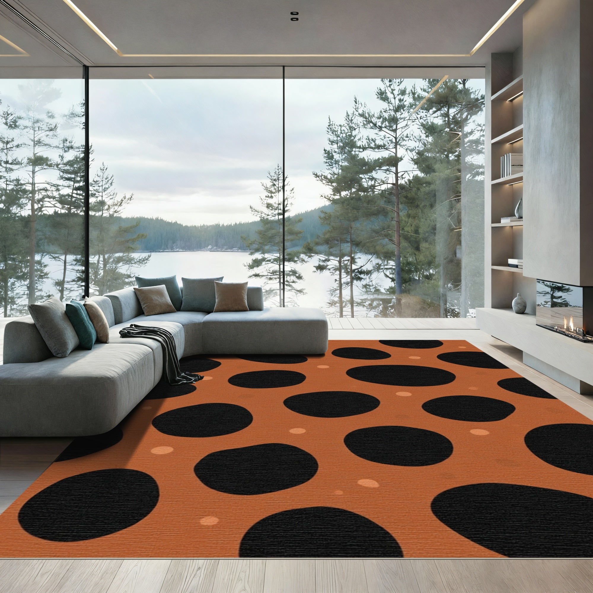 Orange Black Spotty Polka Dot Rug