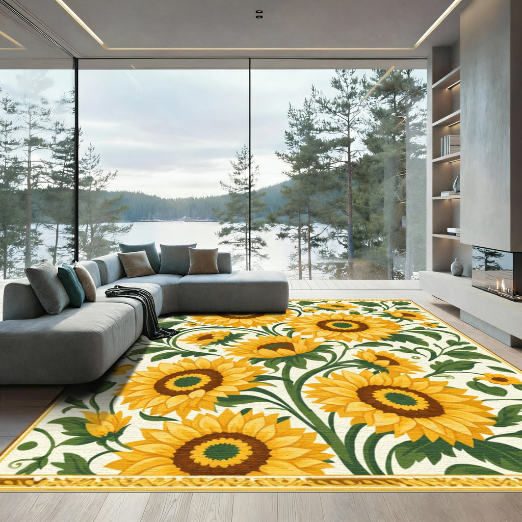 Golden Yellow Sunflower Garden Botanical Rug