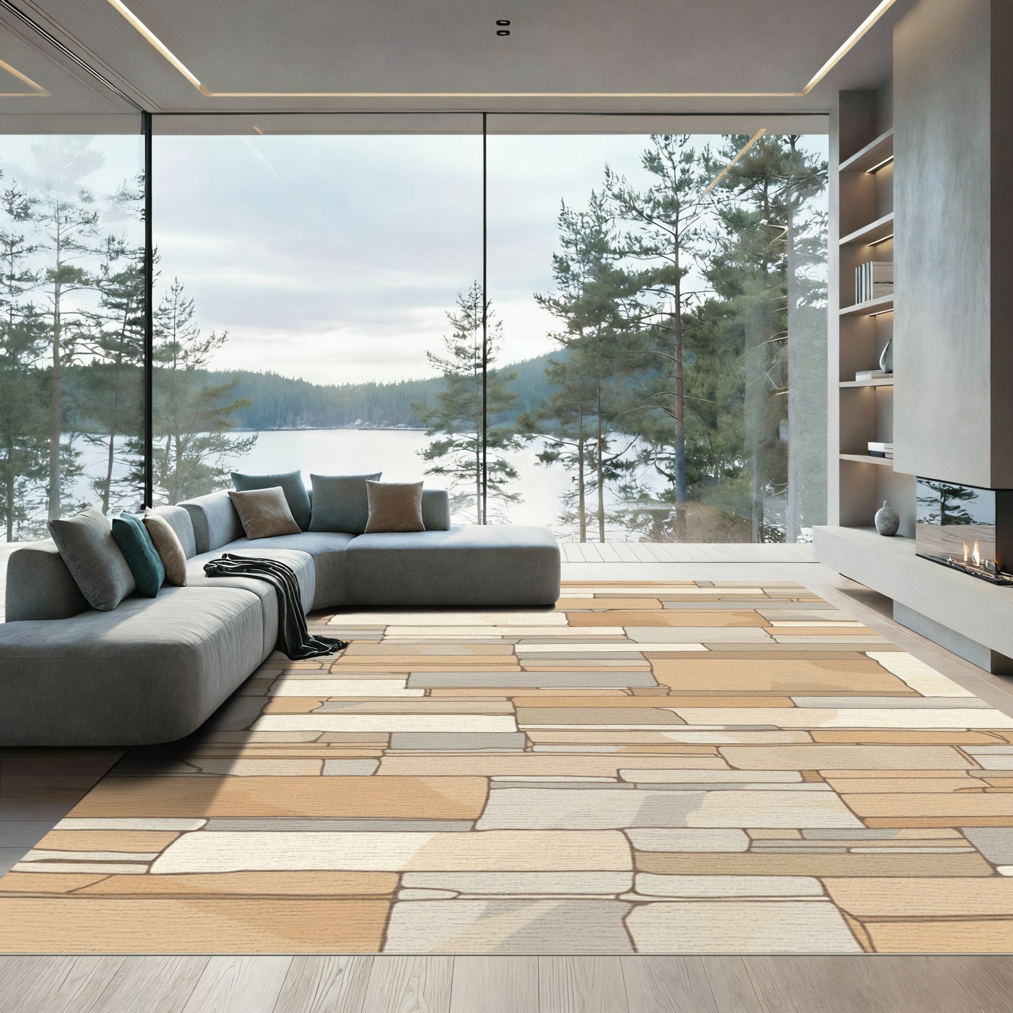 Natural Stone Stacked Rectangular Rug