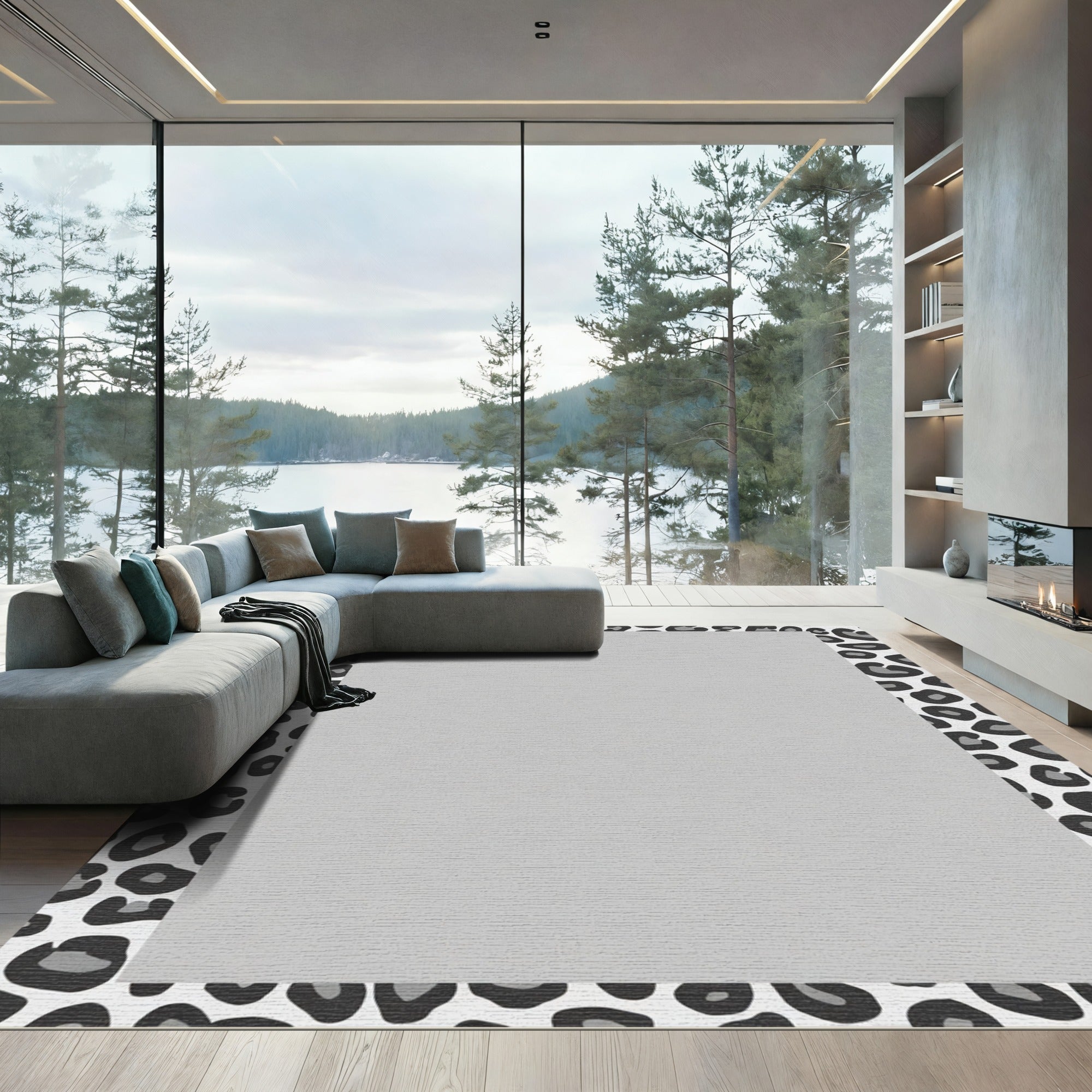 Monochromatic Animal Print Border Rug