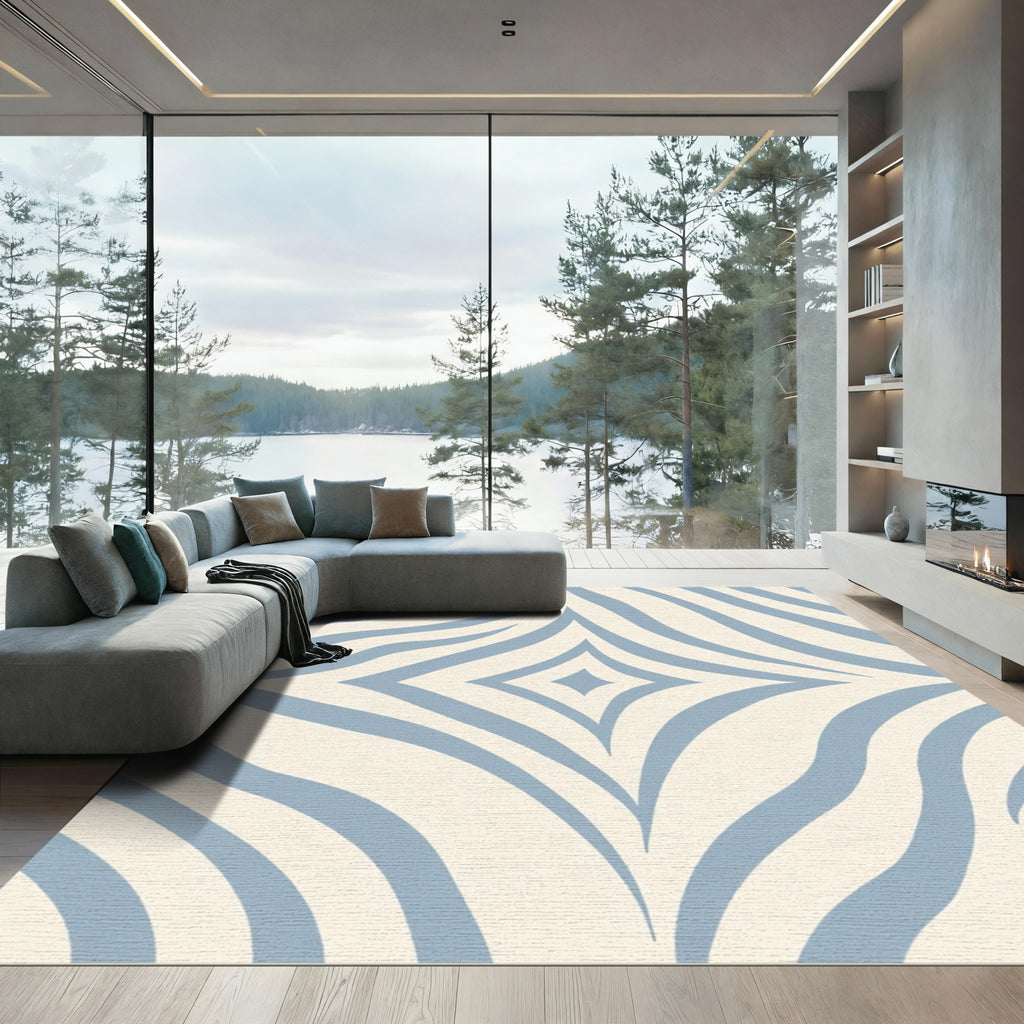 Pale Blue Wavy Diamond Abstract Rug