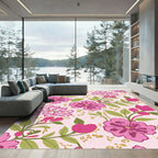 Vibrant Pink Floral Garden Botanical Rug