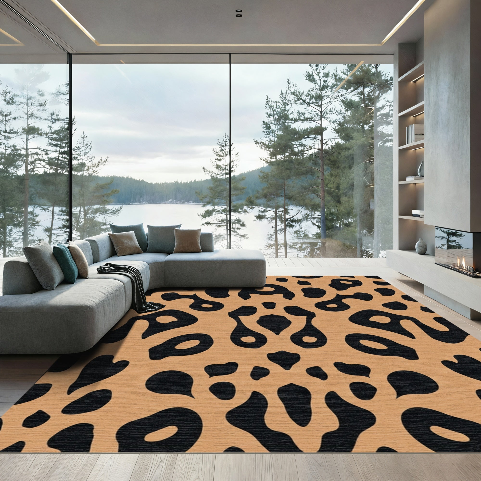 Brown Black Abstract Spot Rug