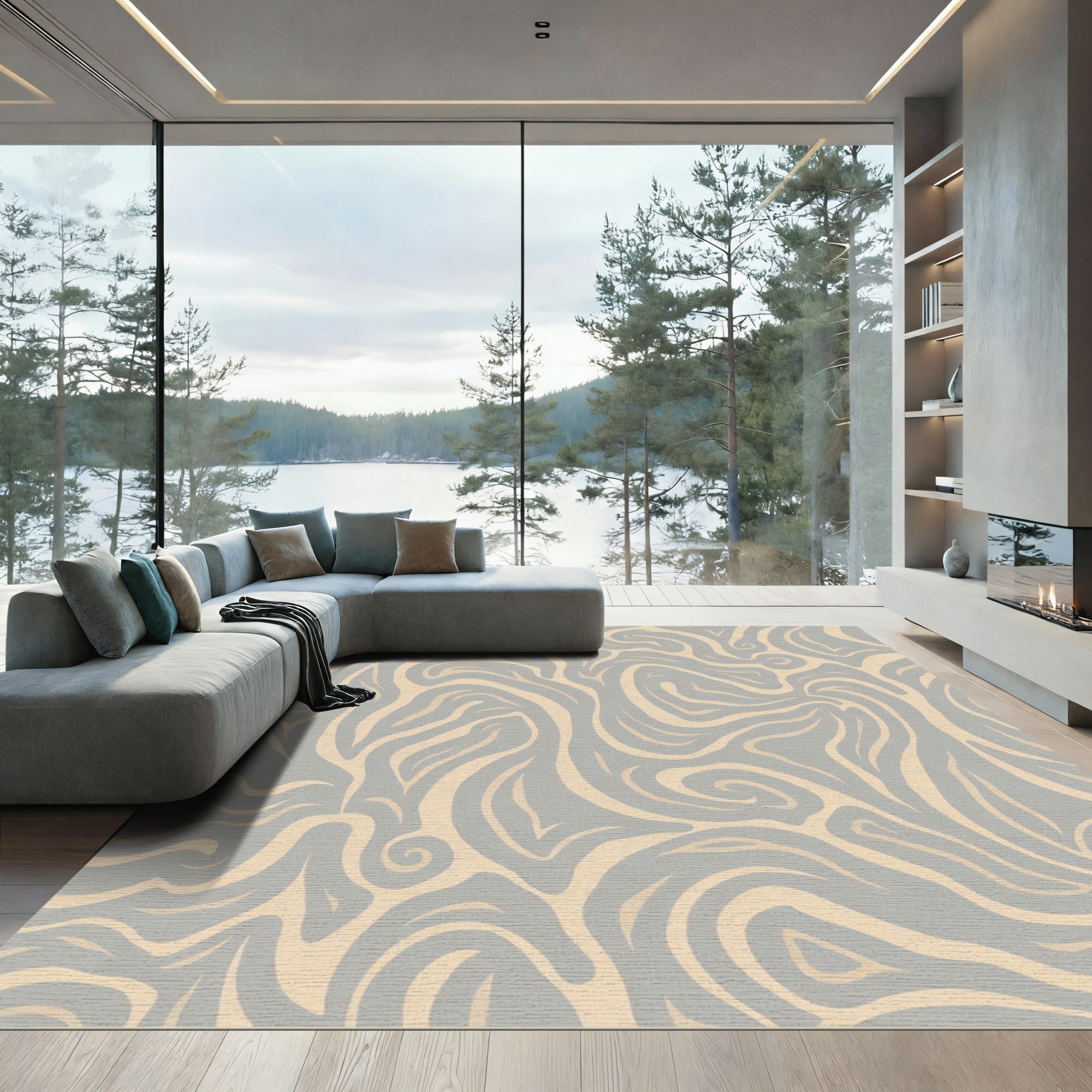 Neutral Swirl Abstract Line Rug