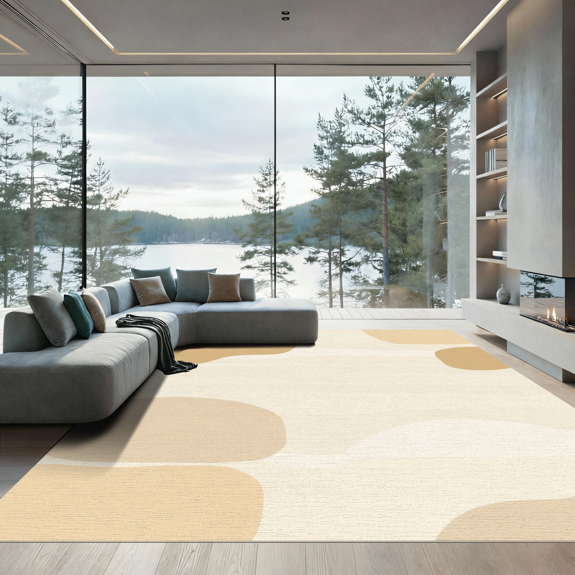 Abstract Ochre Organic Shapes Rug