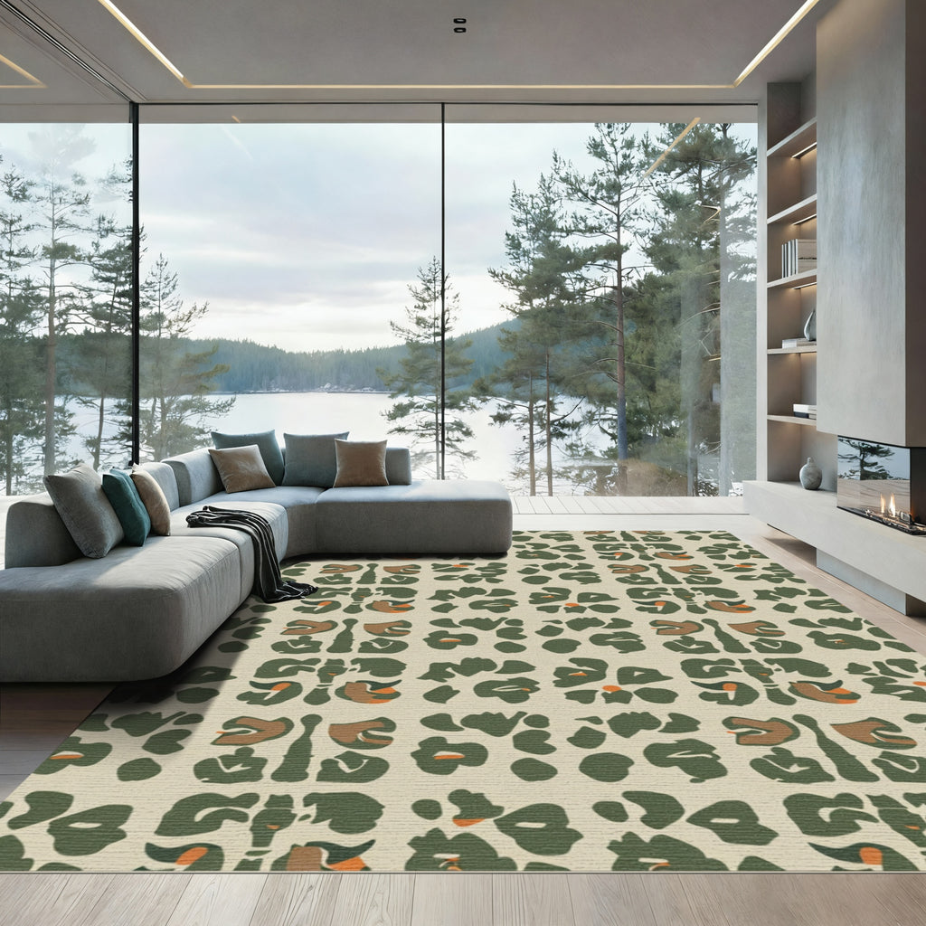 Khaki Green Abstract Animal Spots Rug
