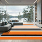 Bold Orange Black Horizontal Stripe Rug