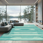 Teal and Cream Striped Organic Wave Rug