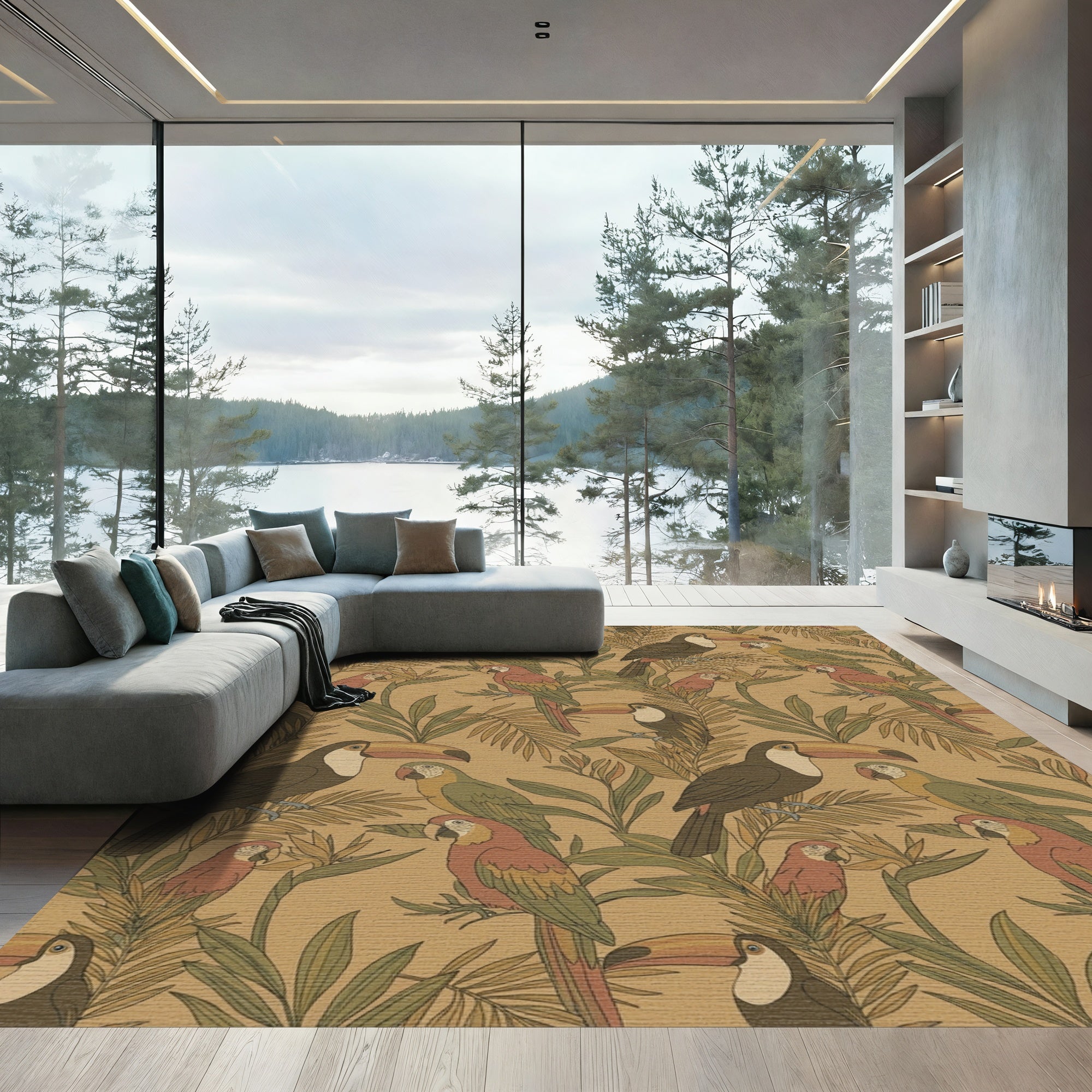 Tropical Toucan Parrot Foliage Rug