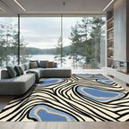 Cream Abstract Blue Organic Forms Rug