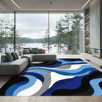 Flowing Waveforms Blues Abstract Rug
