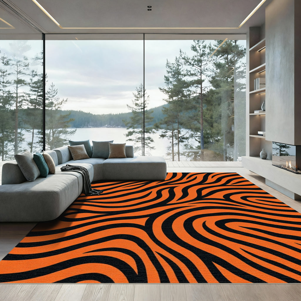 Bold Orange Black Zebra Stripe Rug